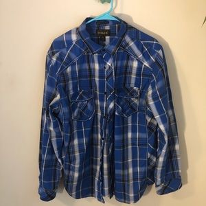 Buckle Helix Plaid Blue Black Shirt Size XL